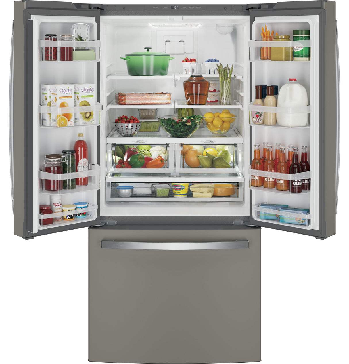 GE GWE19JMLES - 33 in. 18.6 cu. ft. Counter Depth French Door Refrigerator with Internal Water Dispenser - Fingerprint Resistant Slate