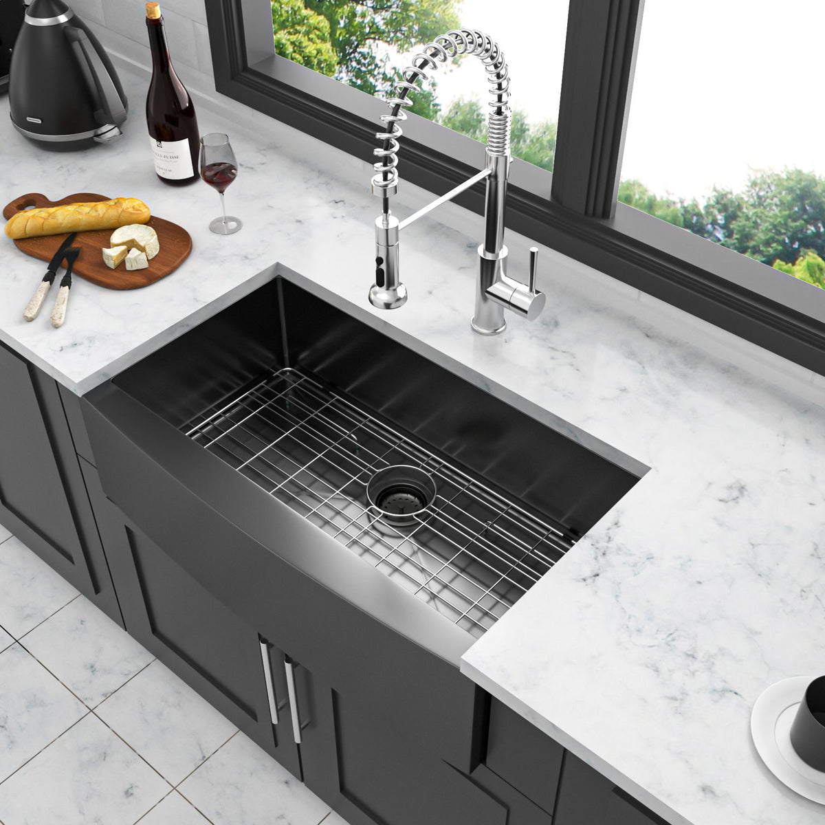 Farmhouse Kitchen Sink, Stainless Steel, Apron Front
