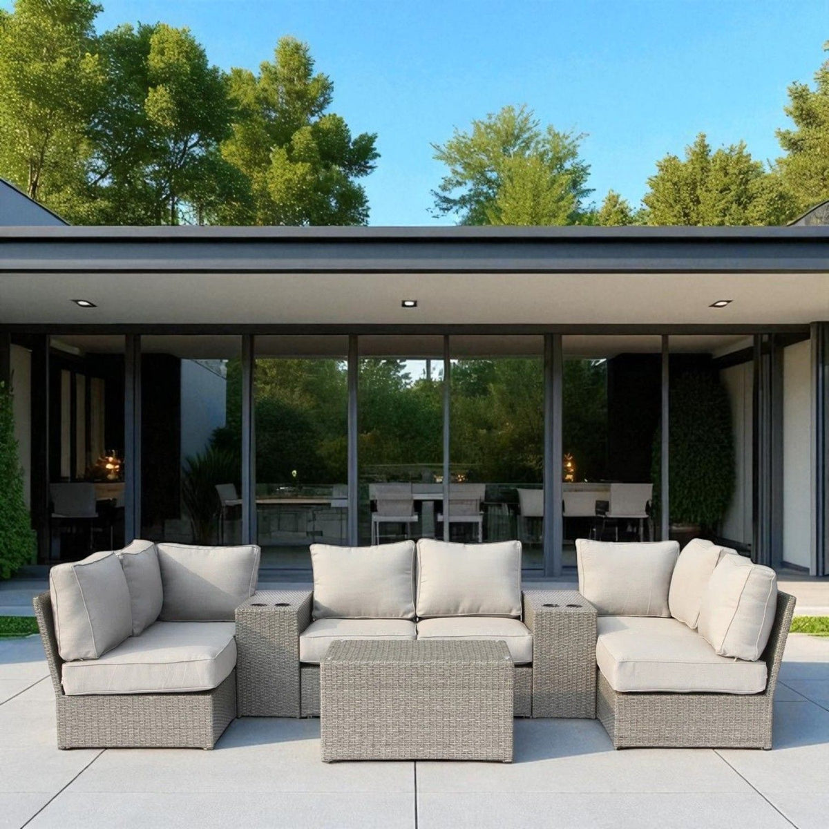 Outdoor Wicker Seating Group For 4 With Cushions - Gray Mix
