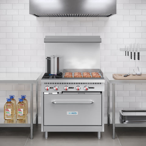 36 in. 2 Burner Commercial Natural Gas Range with 24 in. Griddle in Stainless-Steel (KM-CRG36-NG)