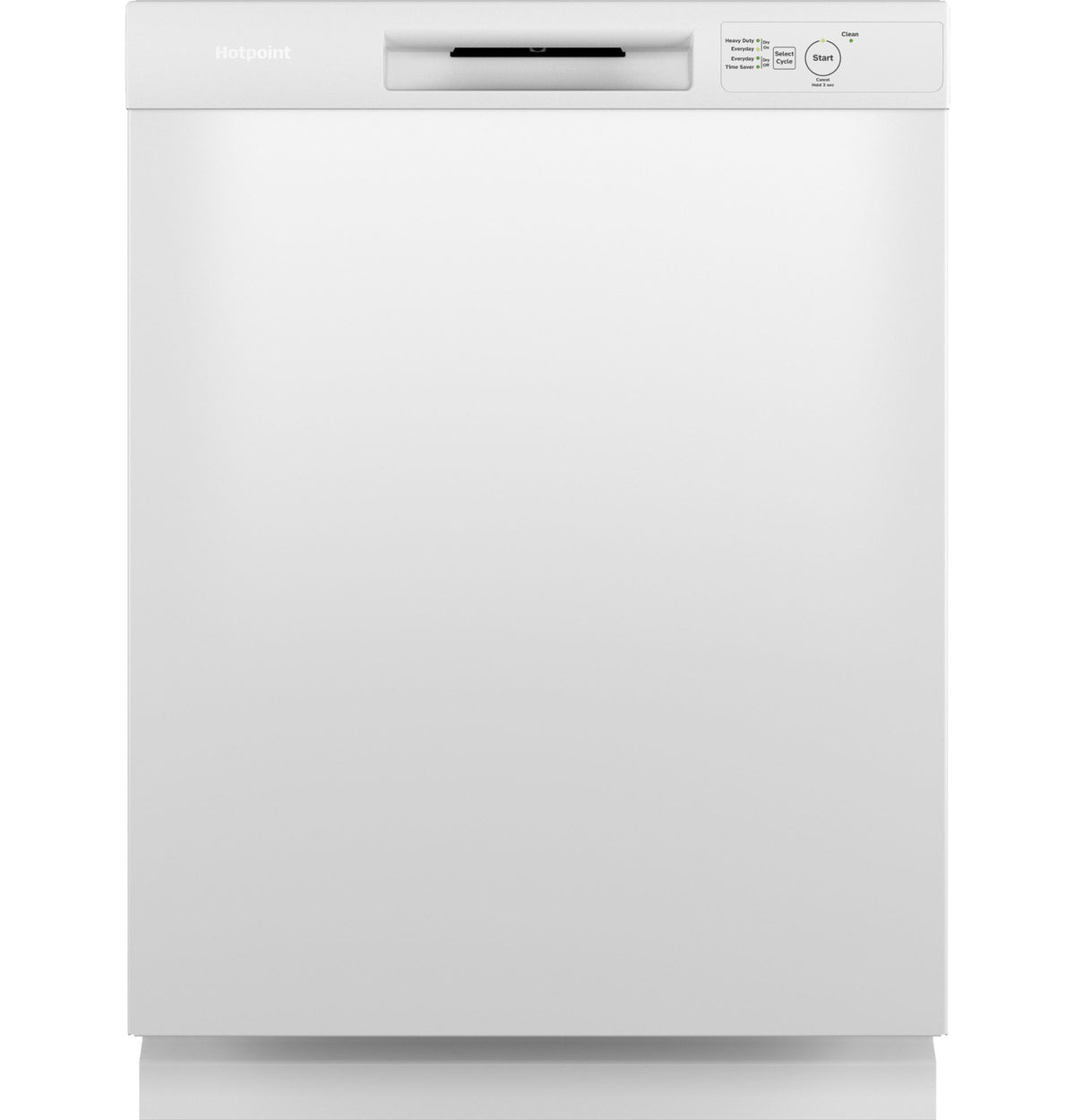 Hotpoint HDF310PGZWW 24-inch front control built-in dishwasher in white, front view