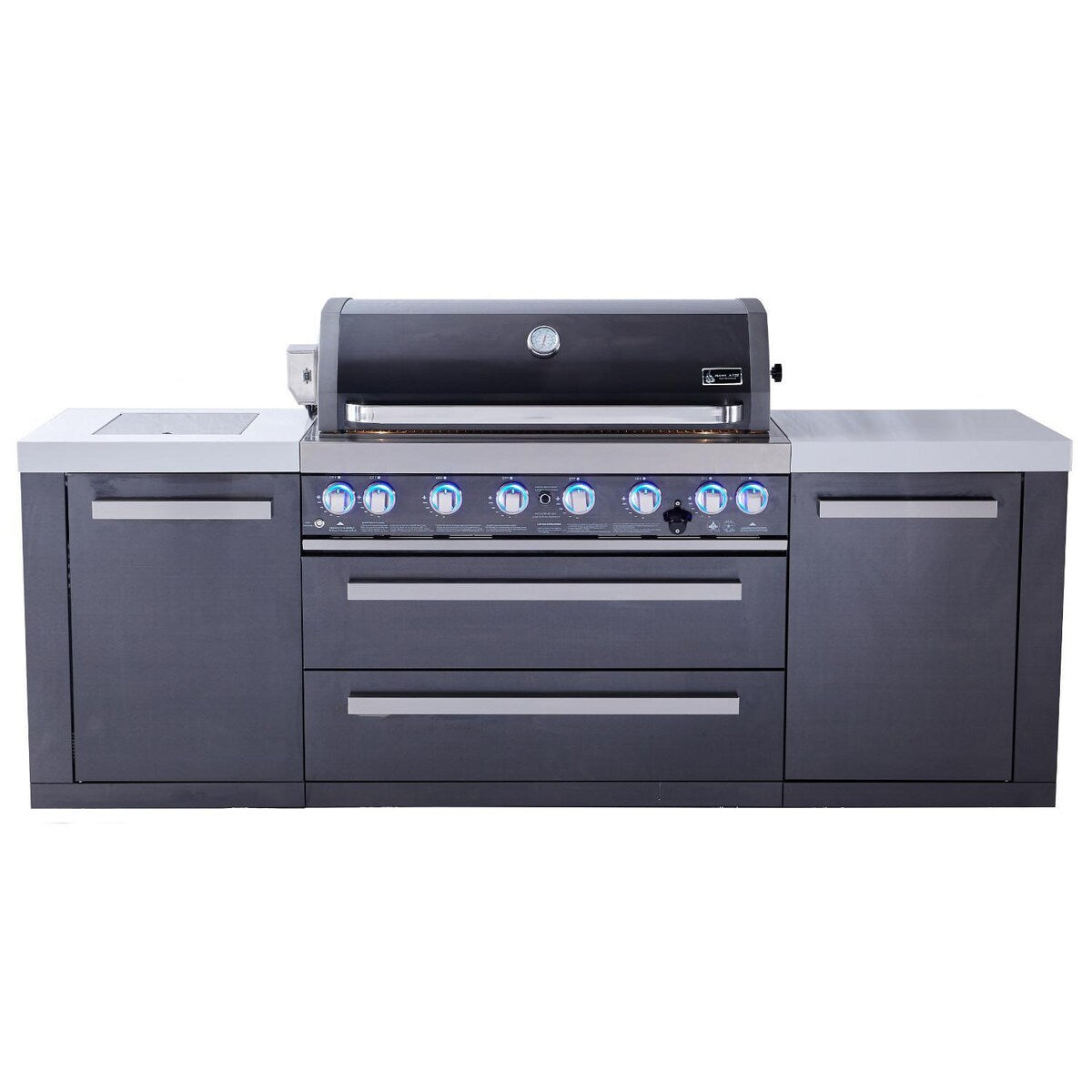 Mont Alpi Black Series 8 Ft Natural Gas Outdoor Kitchen Island w/ Side Burner - MAi805-BSS