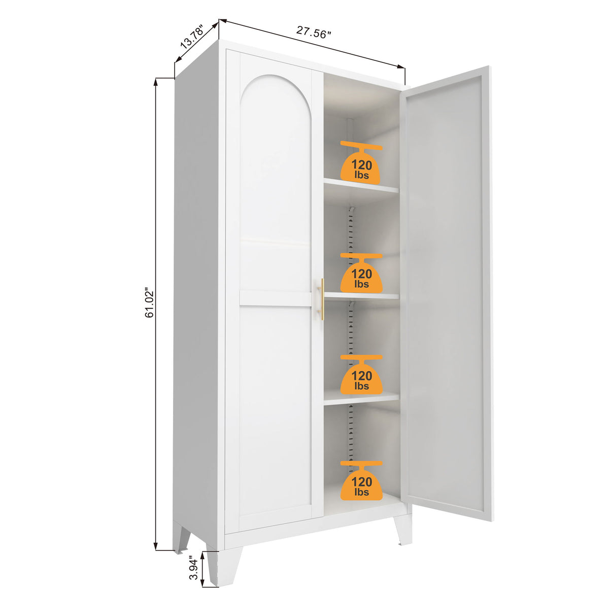 2 Shapely Doors Cabinet Metal Storage Cabinet With Doors And Adjustable Shelves For Bedroom Living Room - White