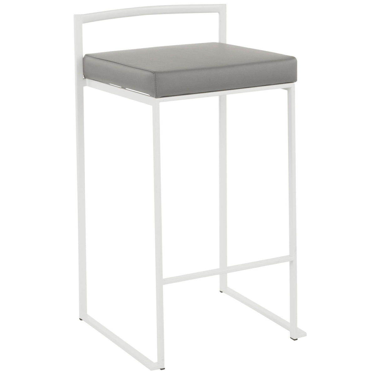 Fuji - 26" Stackable Counter Stool (Set of 3) - White Metal With Gray Faux Leather Cushion