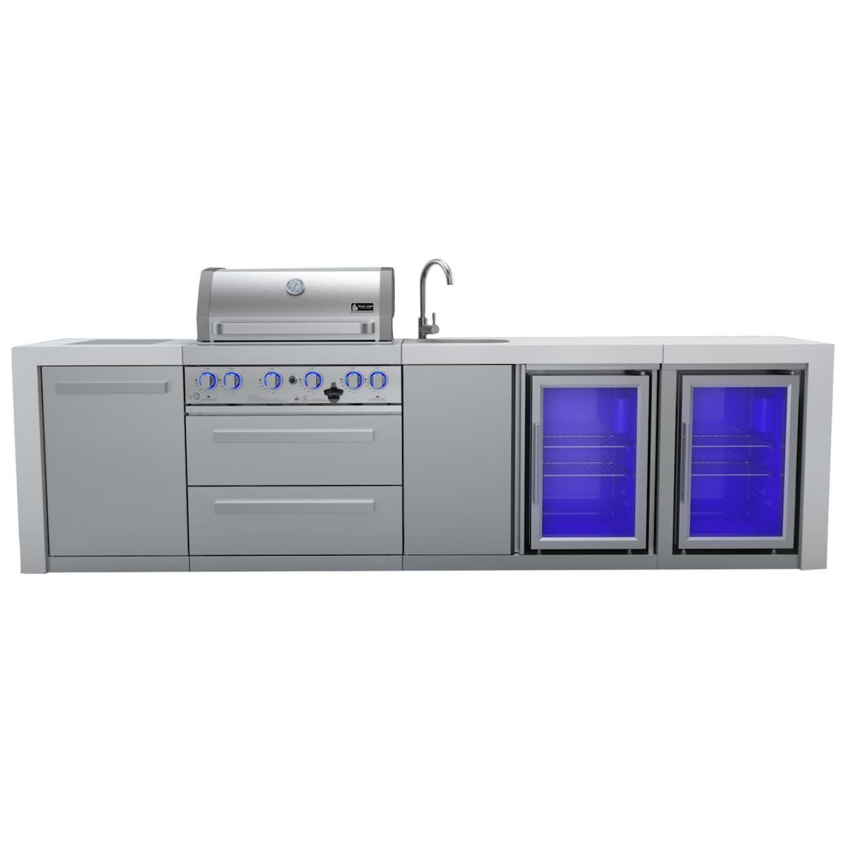 Mont Alpi Deluxe Series 10 Ft Propane Outdoor Kitchen Island w/ Side Burner, Beverage Center & Fridge - MAi400-DBEVFC