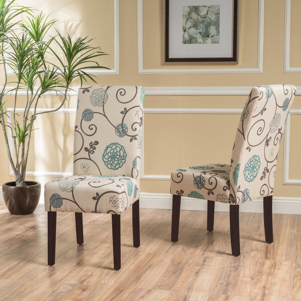 Contemporary Dining Chair Set With Rubberwood Legs - White / Blue