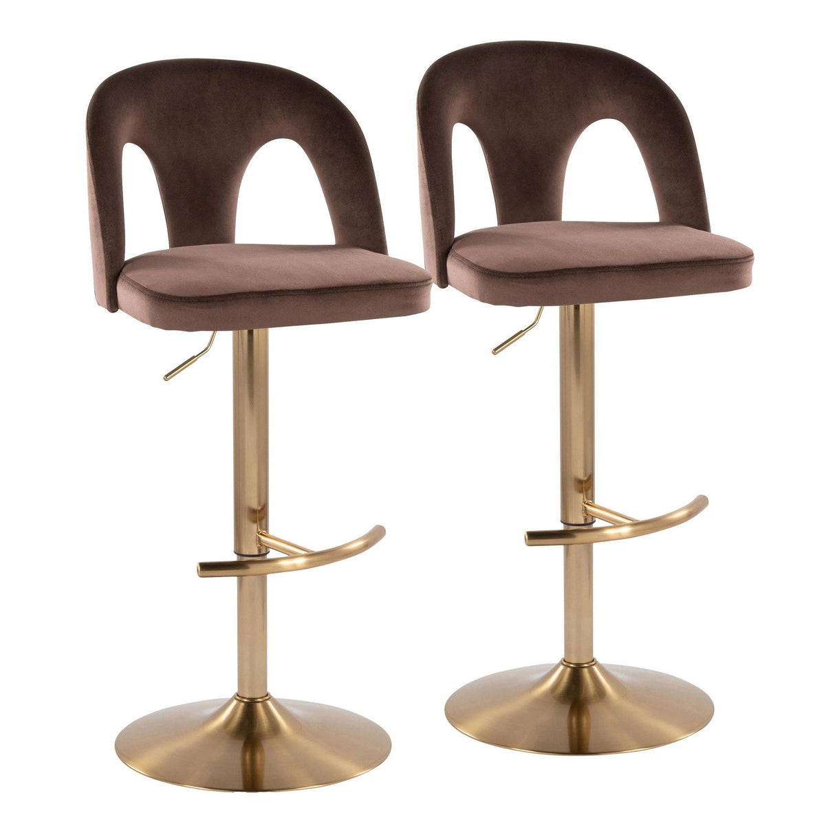Ava - Upholstered Adjustable Barstool (Set of 2) - Gold Base