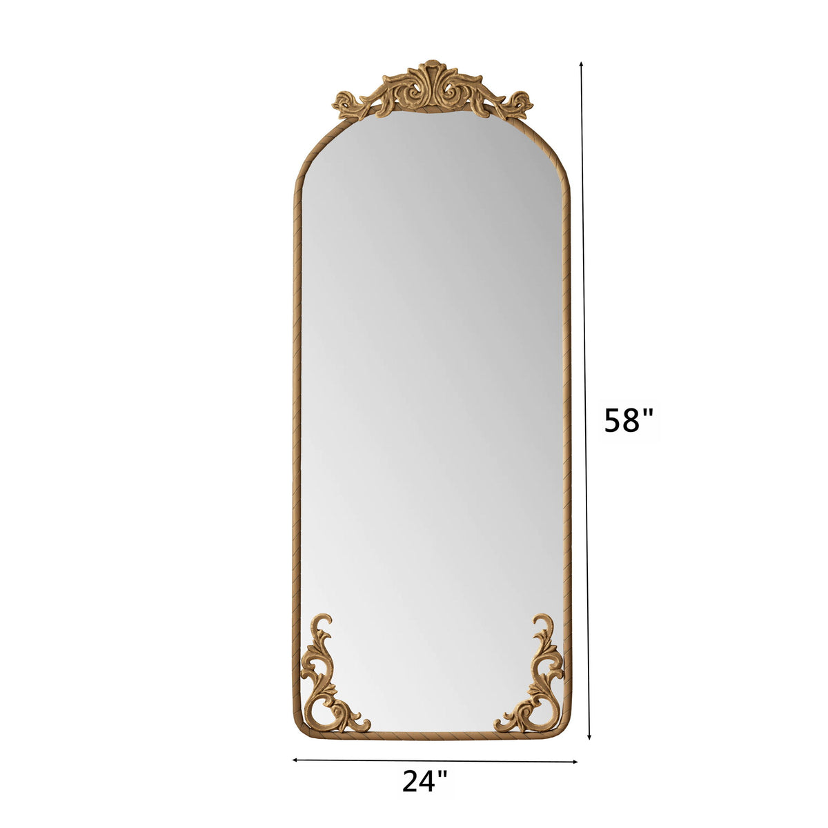 Full Body Arched Mirror With Vintage Carved Applique