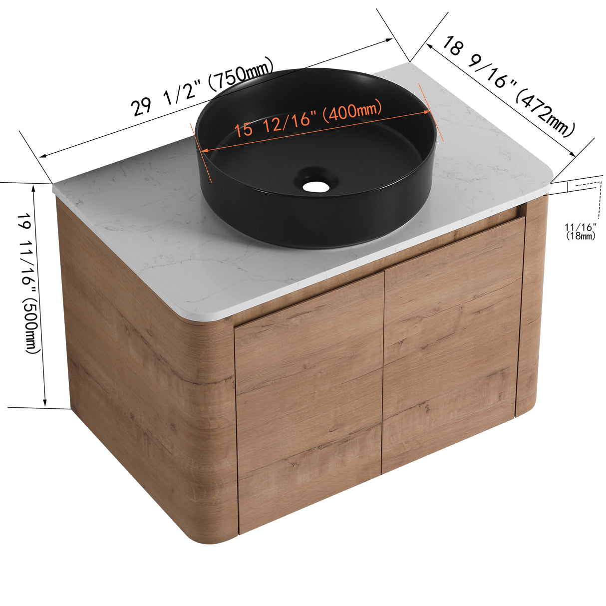 Wall Mounted Bathroom Vanity & Art Sink & 1 Soft Close Door