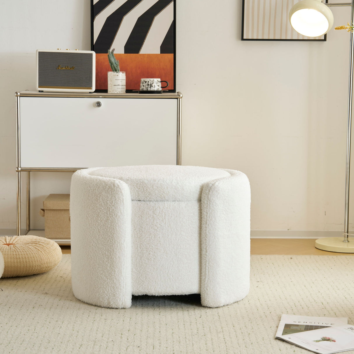 Cozy Boucle Storage Ottoman, Stylish Comfort With Hidden Storage
