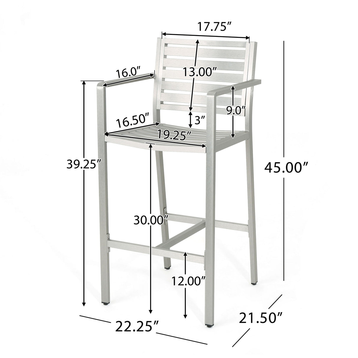 Outdoor Aluminum Rust Proof Barstools (Set of 2) - Silver