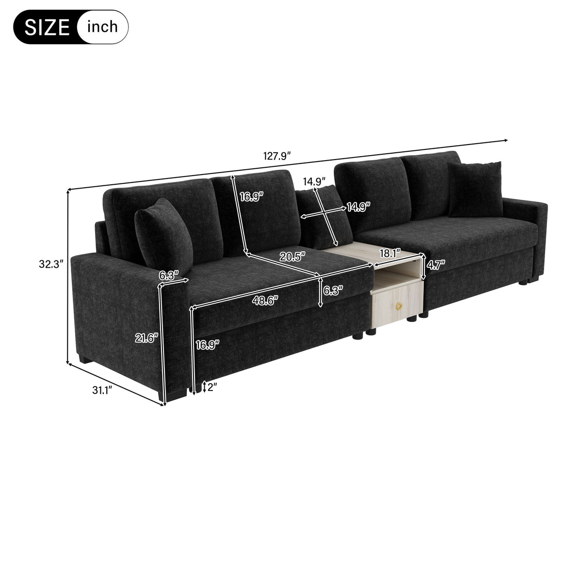 Modular Sofa Couch With Storage Armrest And Center Console
