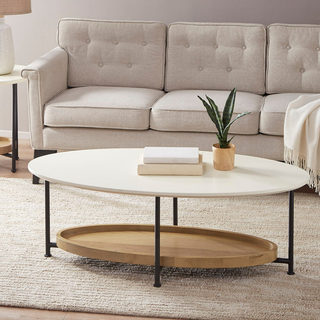 Oval Coffee Table - White / Natural