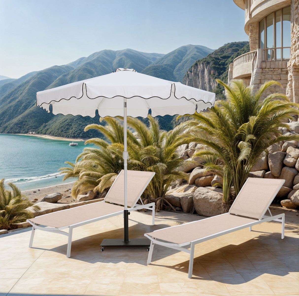 Amalfi - Aluminum Patio Umbrella - Black Base / White Pole