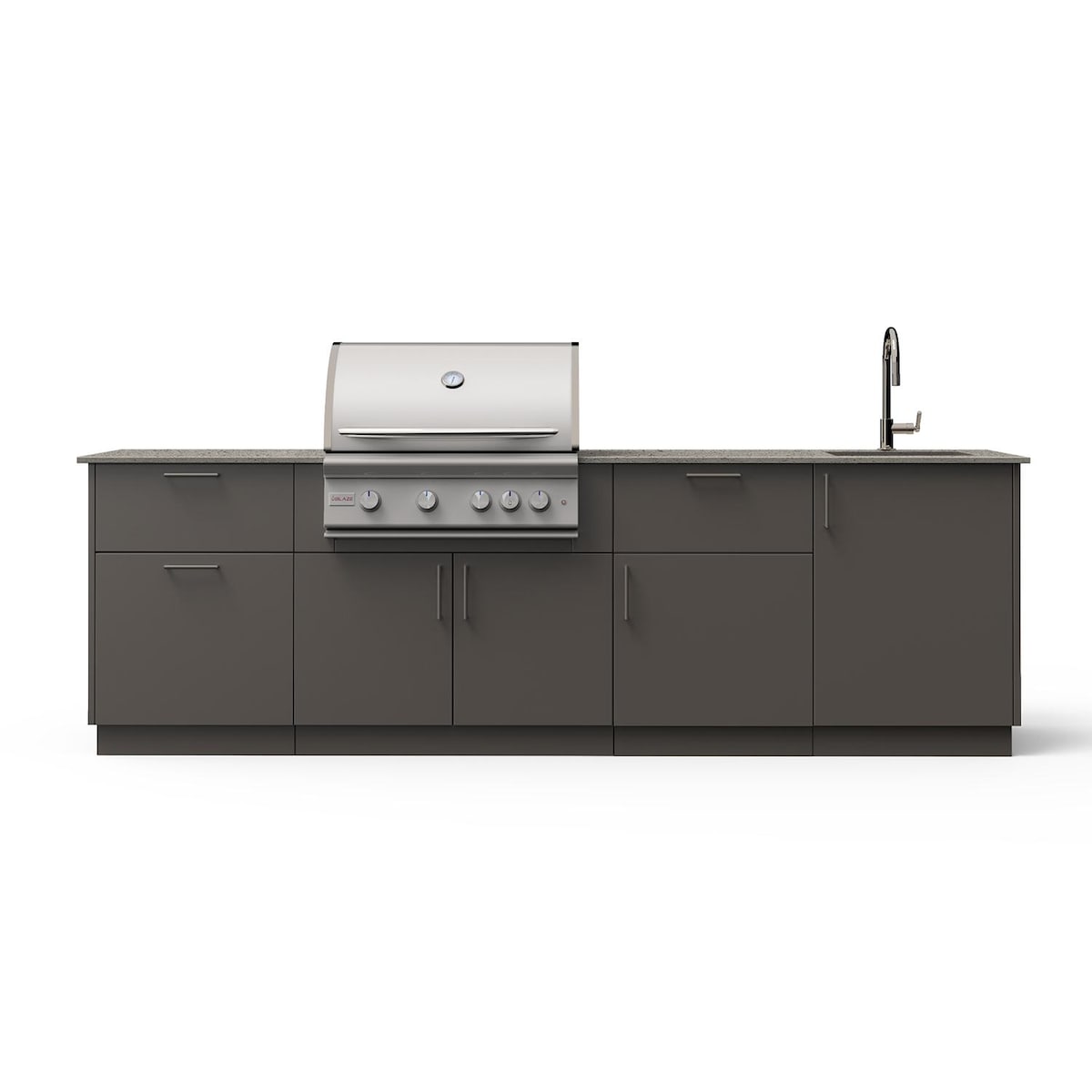 Blaze Sunset 10-Ft Outdoor Kitchen Island w/ 32-Inch LTE+ Natural Gas Grill, Sink in Gunmetal w/ Keon Countertop