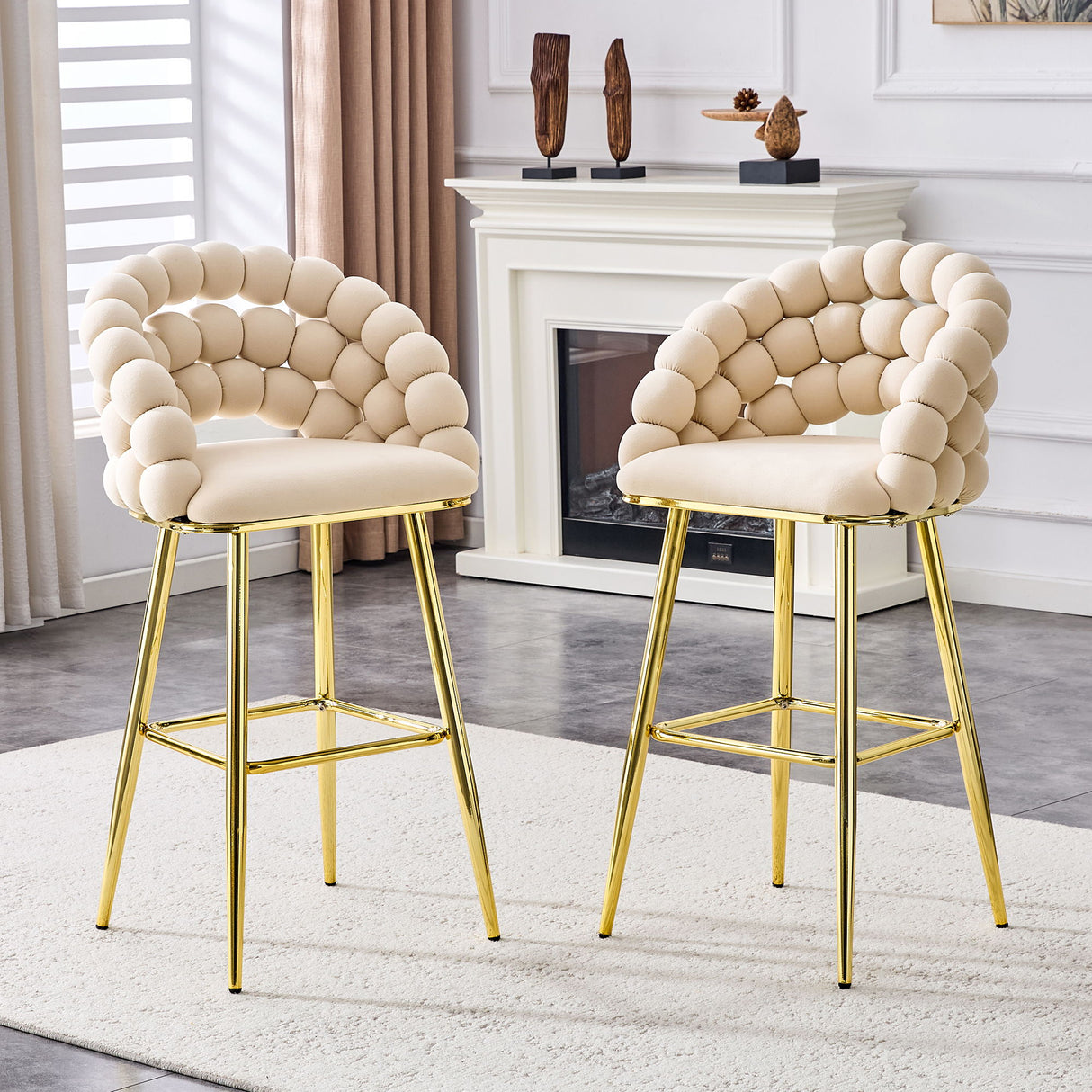 Bubble, Ball Chain Tufted Bar Chairs For Kitchen Island & Home Bar (Set of 2)