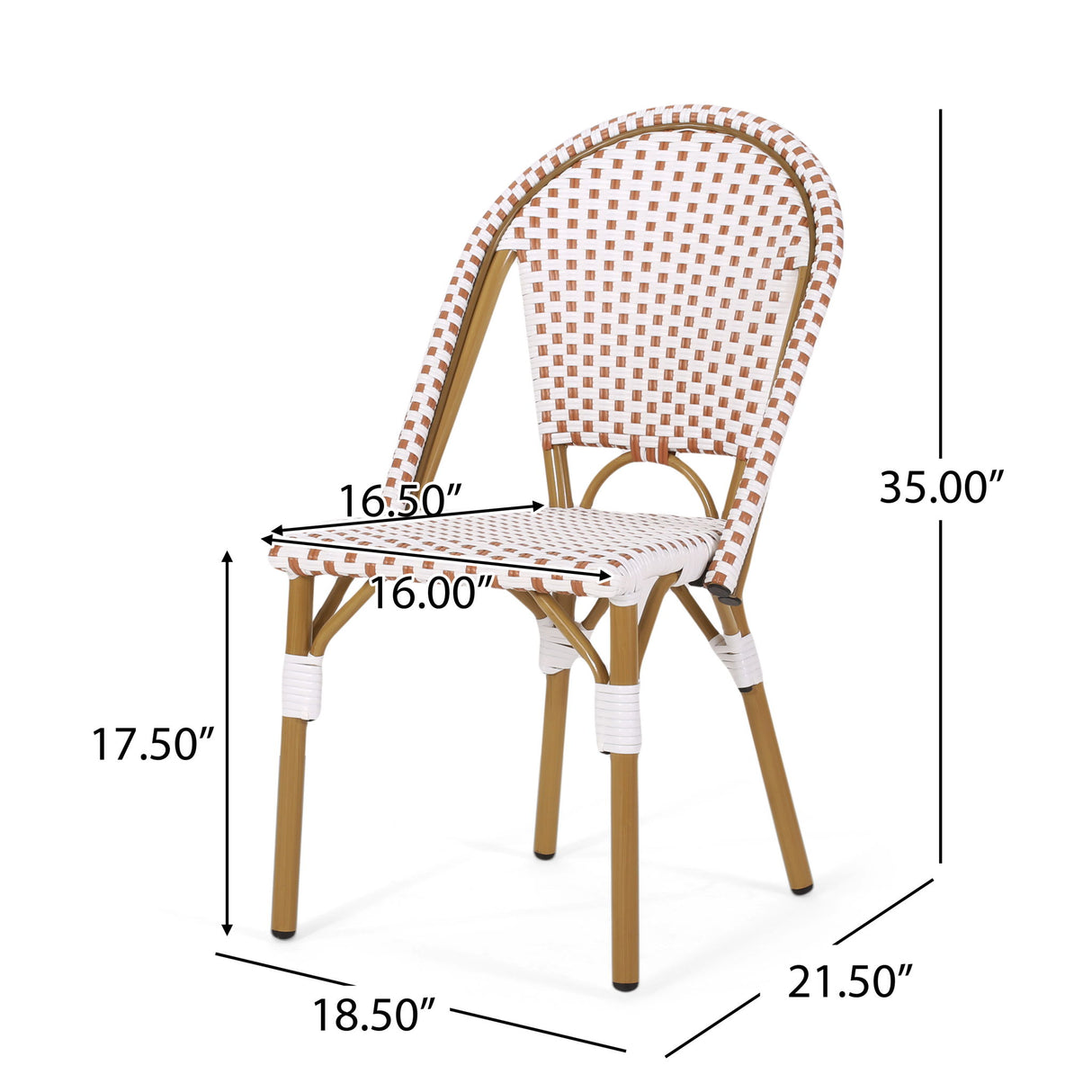 Outdoor Rattan And Aluminum French Bistro Chairs (Set of 2) Bamboo Print - Rust Red / White