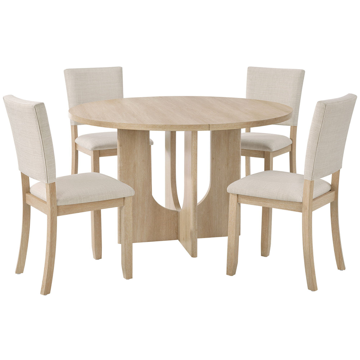 Round Dining Set With 4 Upholstered Dining Chairs