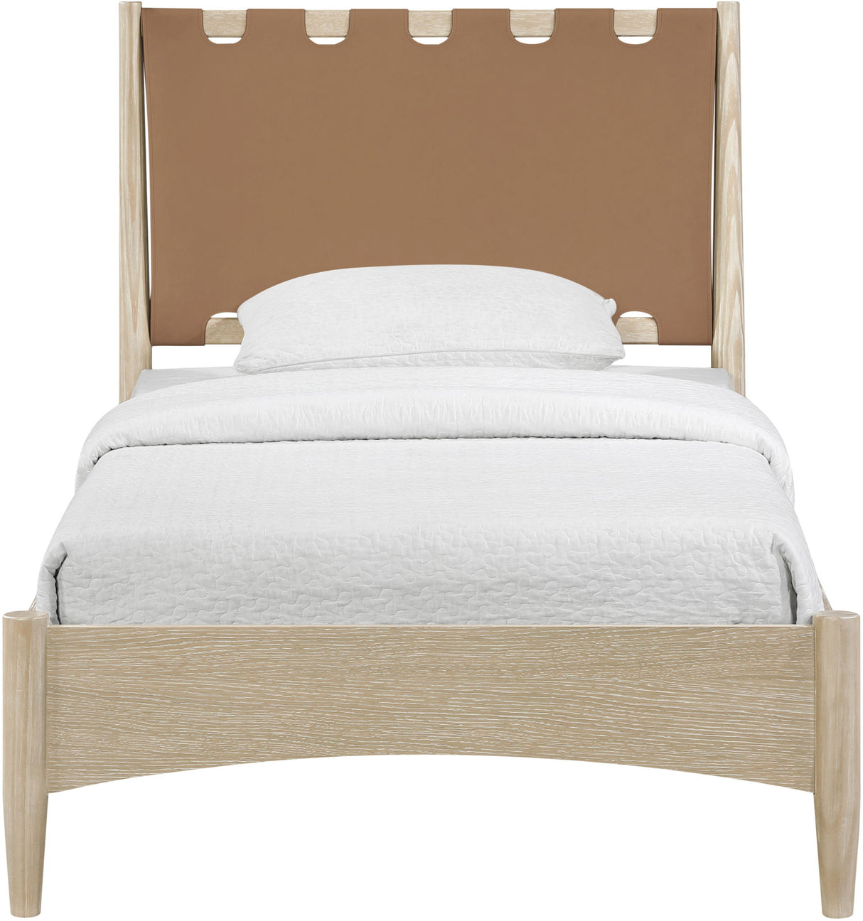 Santos - Vegan Leather Headboard And Wood Bed - Waxed Natural Frame