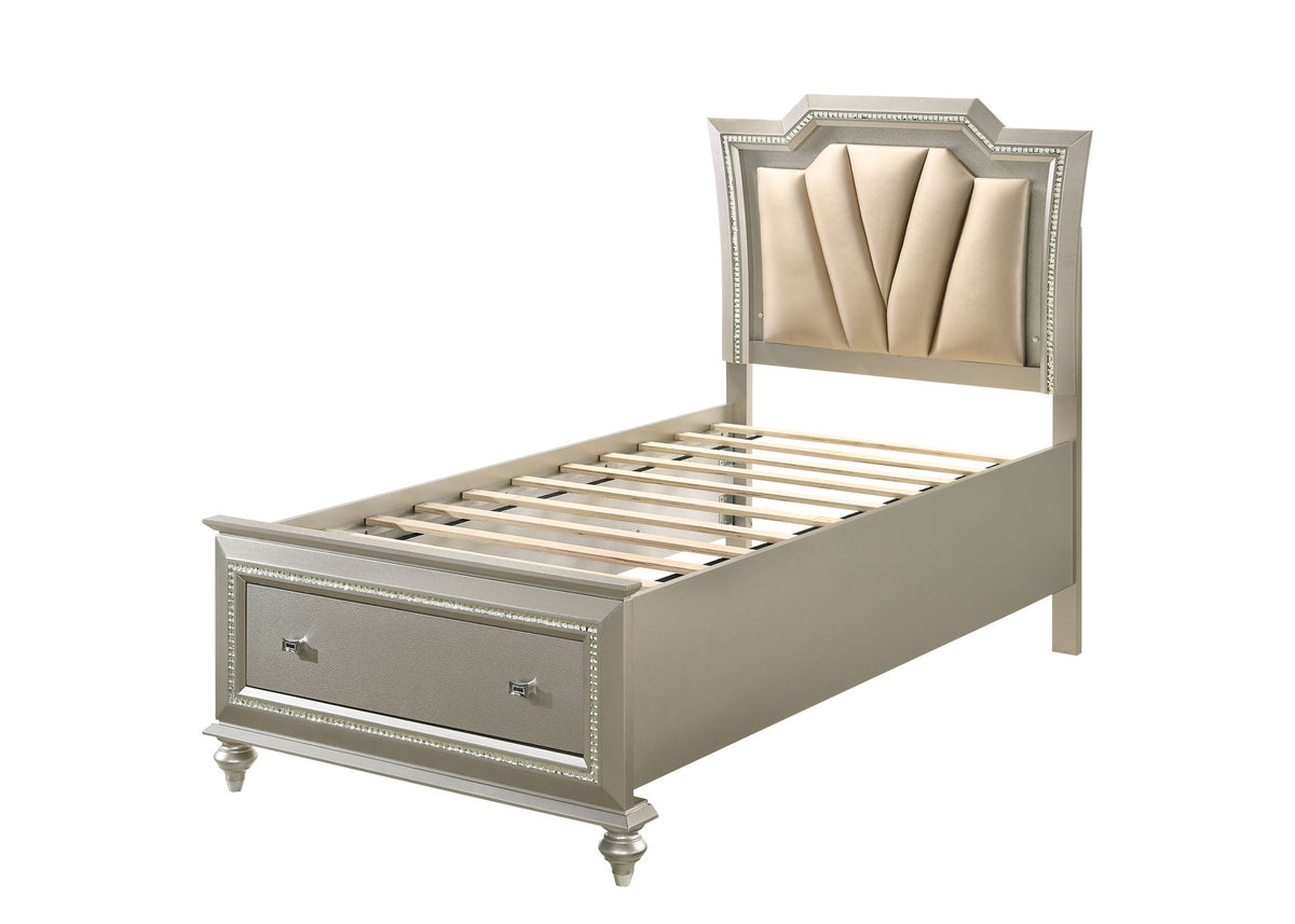 Kaitlyn - Full Bed With LED & Storage - Champagne