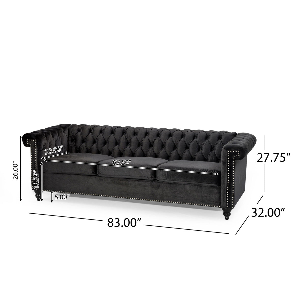 Chesterfield Style 3 Seater Sofa With Deep Button Tufting