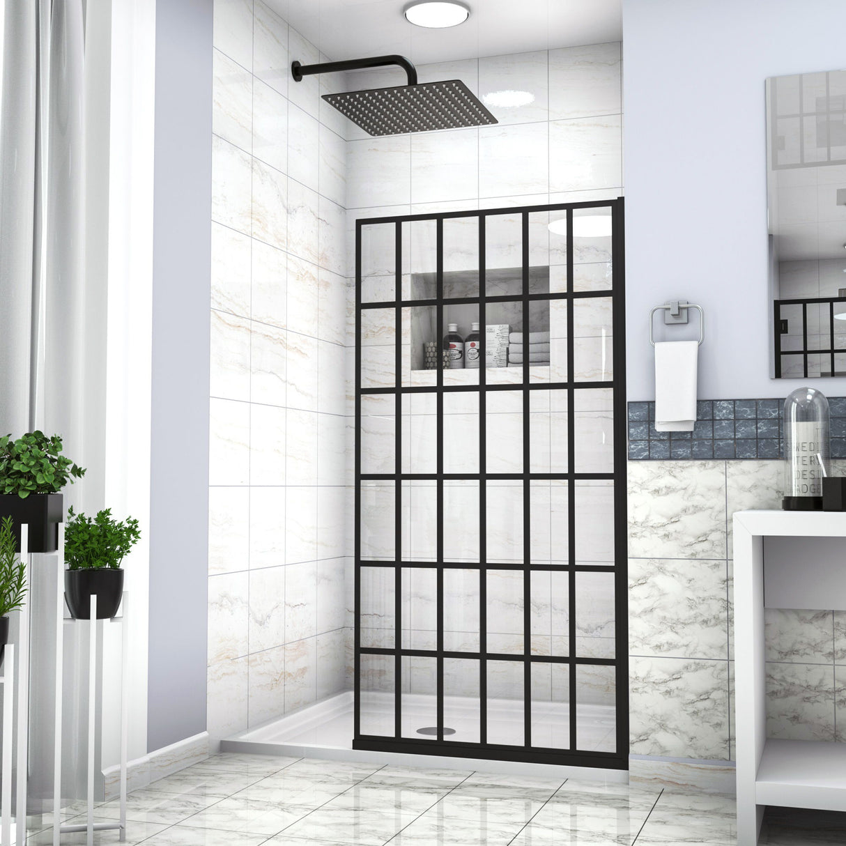 Frameless Fixed Shower Door, Open Entry Design