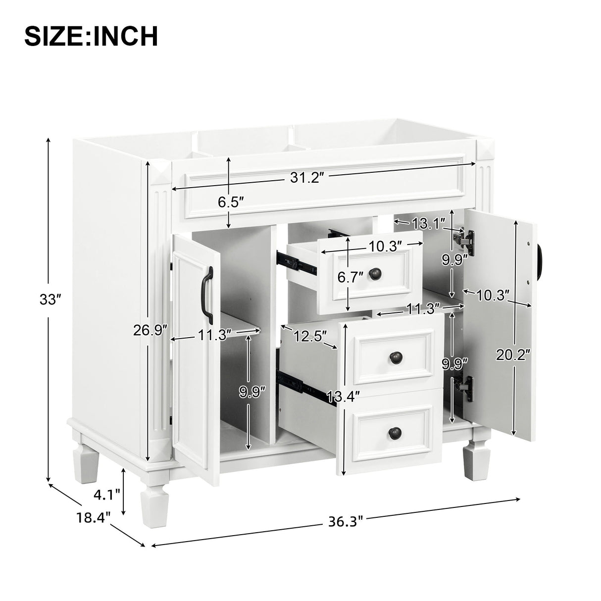 Bathroom Vanity Cabinet With 2 Soft Closing Doors And 2 Drawers