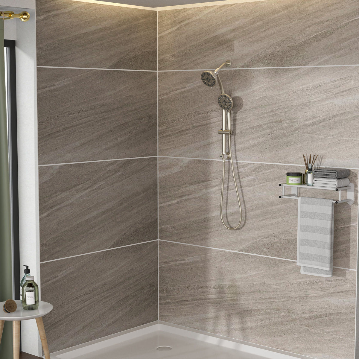 Multi Function Dual Shower Head Shower System With 4.7" Rain Showerhead, 7 Function Hand Shower, Adjustable Slide Bar - Brushed Nickel