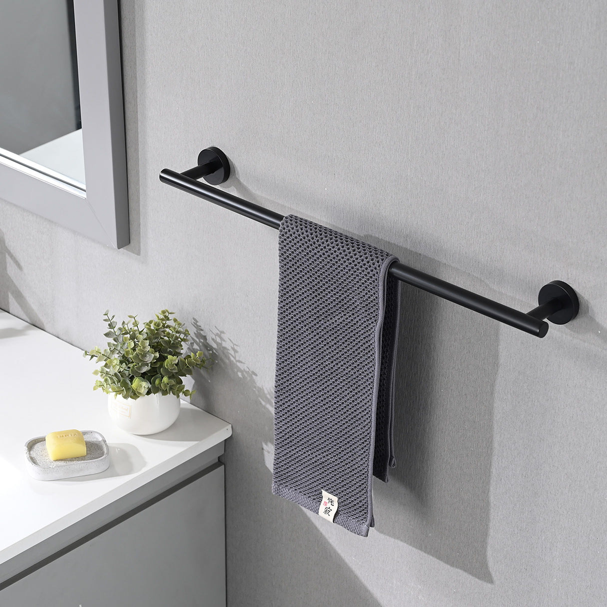 Bathroom Hardware Set Stainless Steel With Towel Bar, Paper Holder, And Hooks - Matte Black