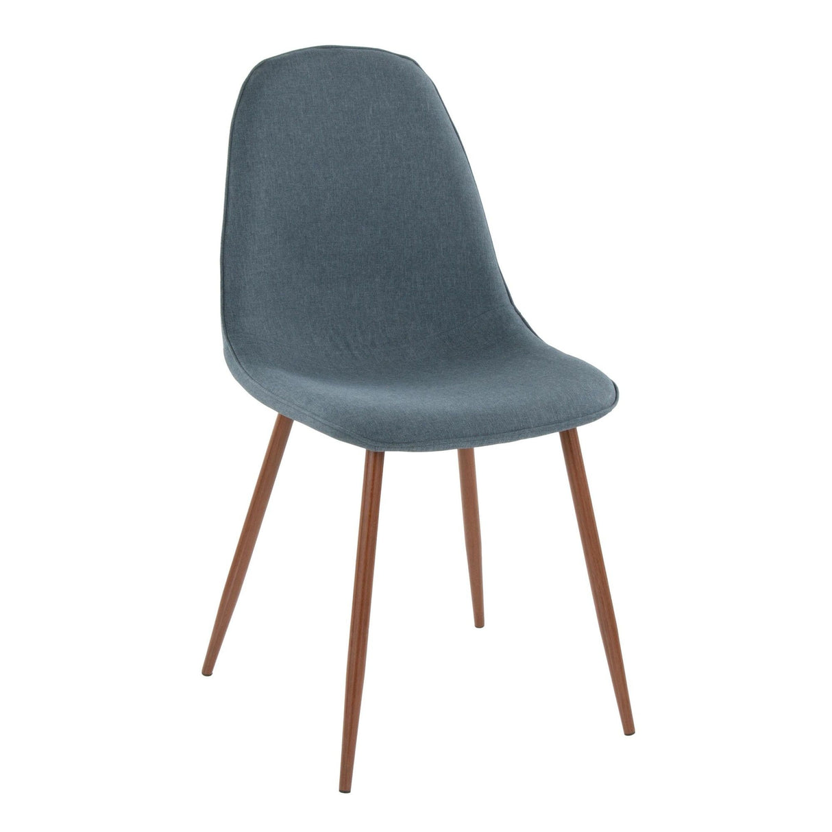 Folia - Square Pebble Mid-Century Modern 5 Piece Dining Room Set - Walnut Wood, Square Clear Tempered Glass, Walnut Metal And Blue Fabric
