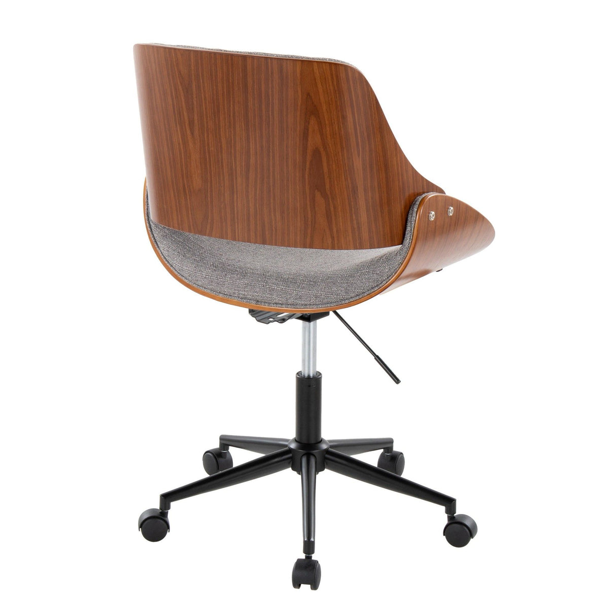 Fabrizzi - Office Chair - Black Metal, Walnut Wood, And Gray Fabric