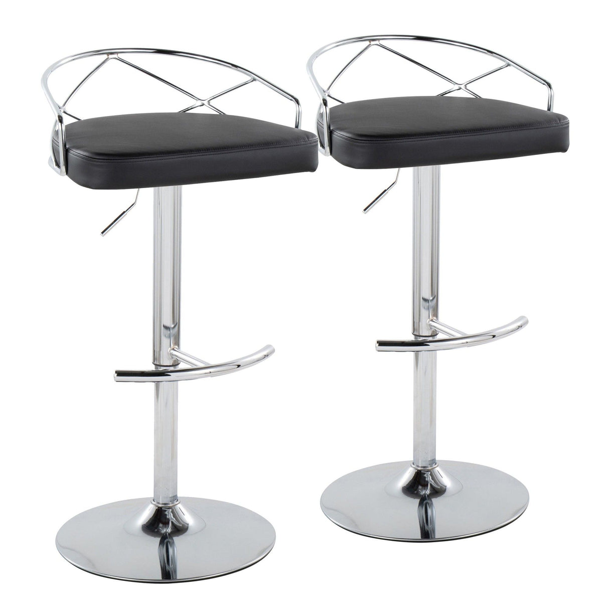 Charlotte - Glam Adjustable Swivel Barstool (Set of 2) - Chrome Frame