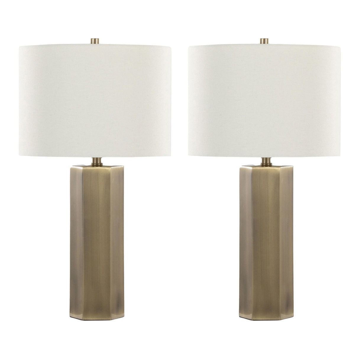 Huit - 26" Metal Table Lamp (Set of 2) - Antique Brass And White Linen
