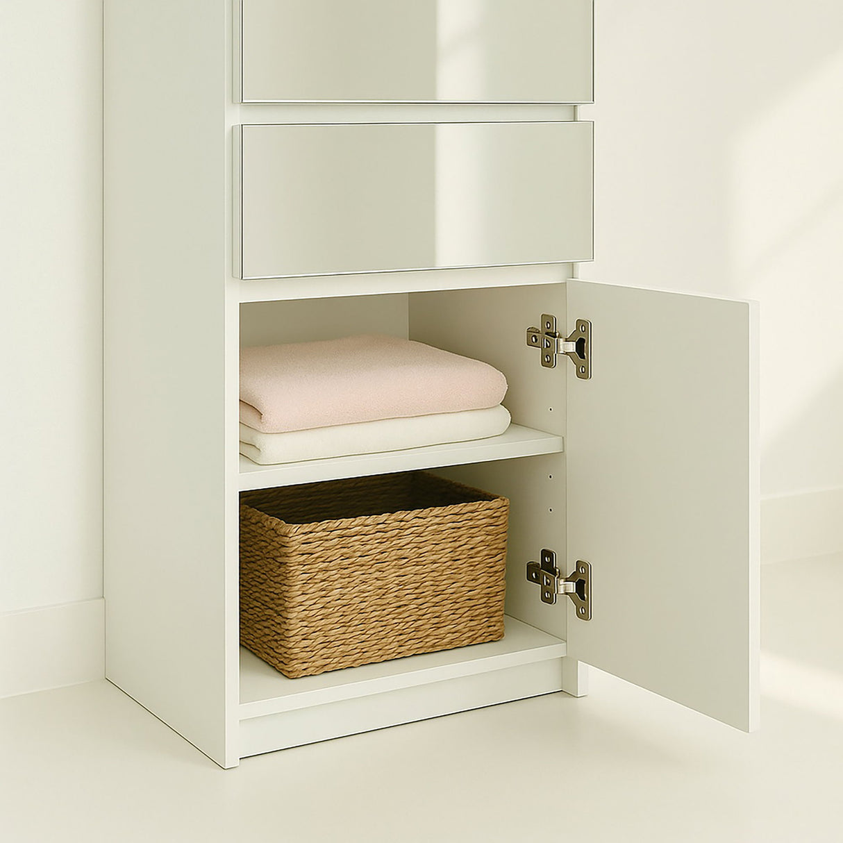 Elise - Modular Wood Closet System With Mirror In Durable Melamine And Wood Customizable Storage - White