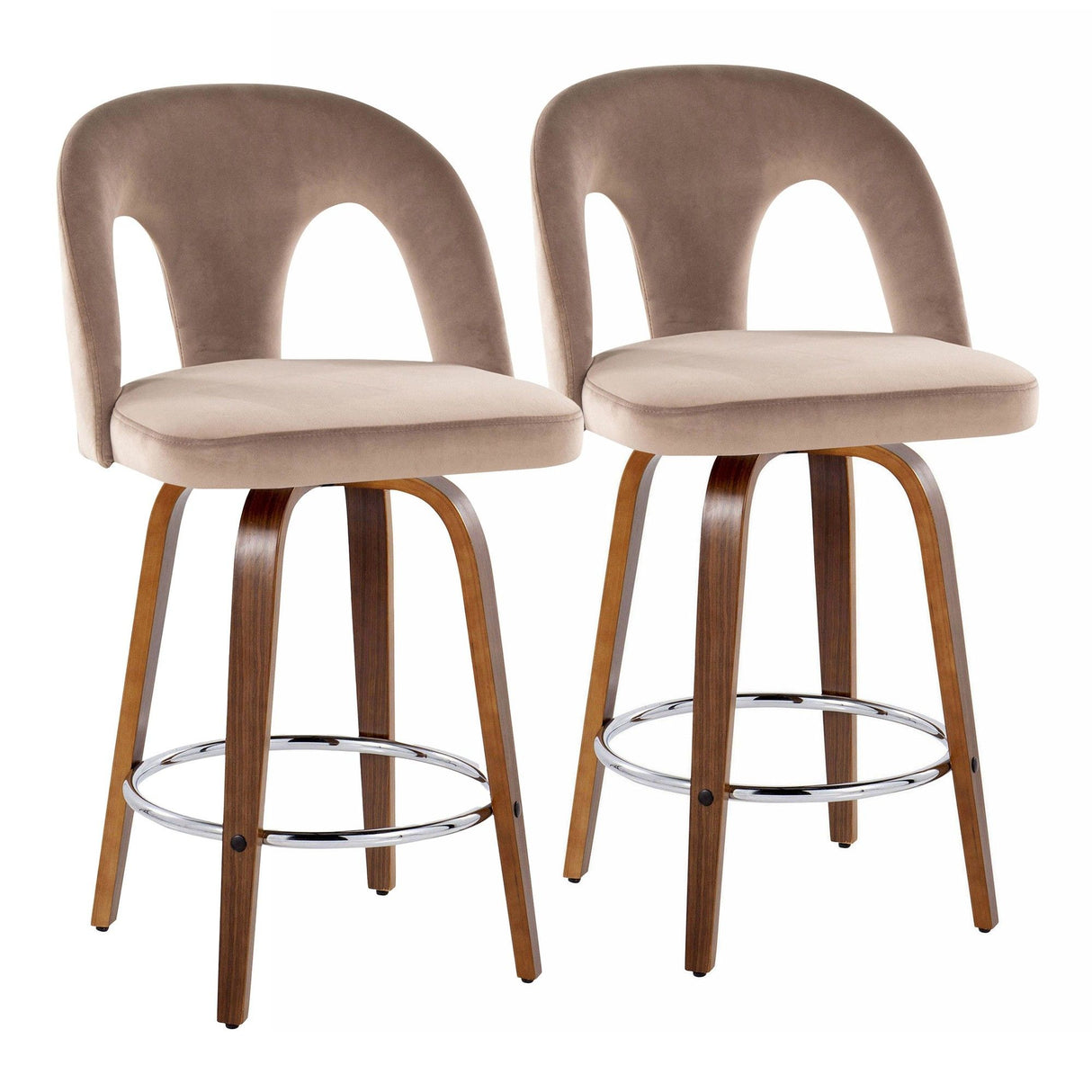 Ava - Upholstered Fixed-Height Barstool (Set of 2) - Walnut Wood Base