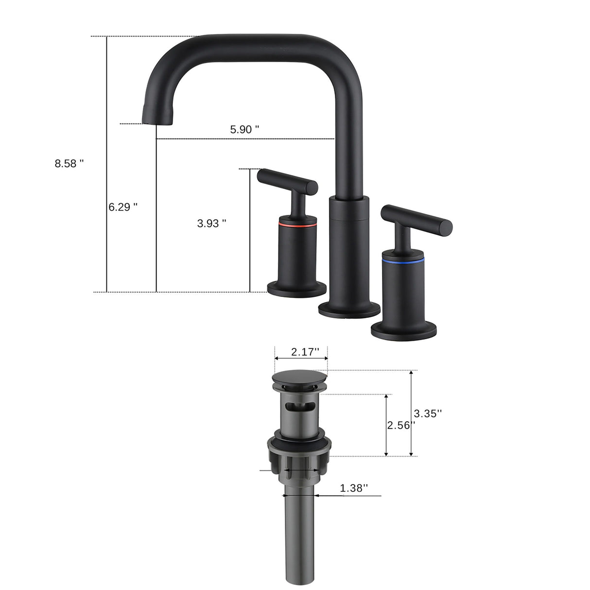Widespread Bathroom Sink Faucet With Pop Up Drain And Brass Construction - Matte Black