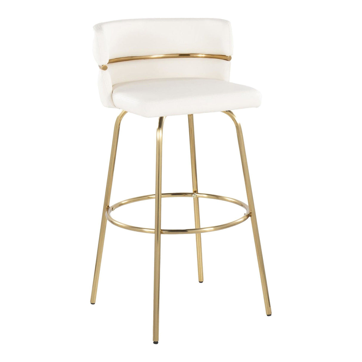 Cinch - 30" Fixed-Height Barstool With Swivel And Round Footrest (Set of 2) - Gold Metal