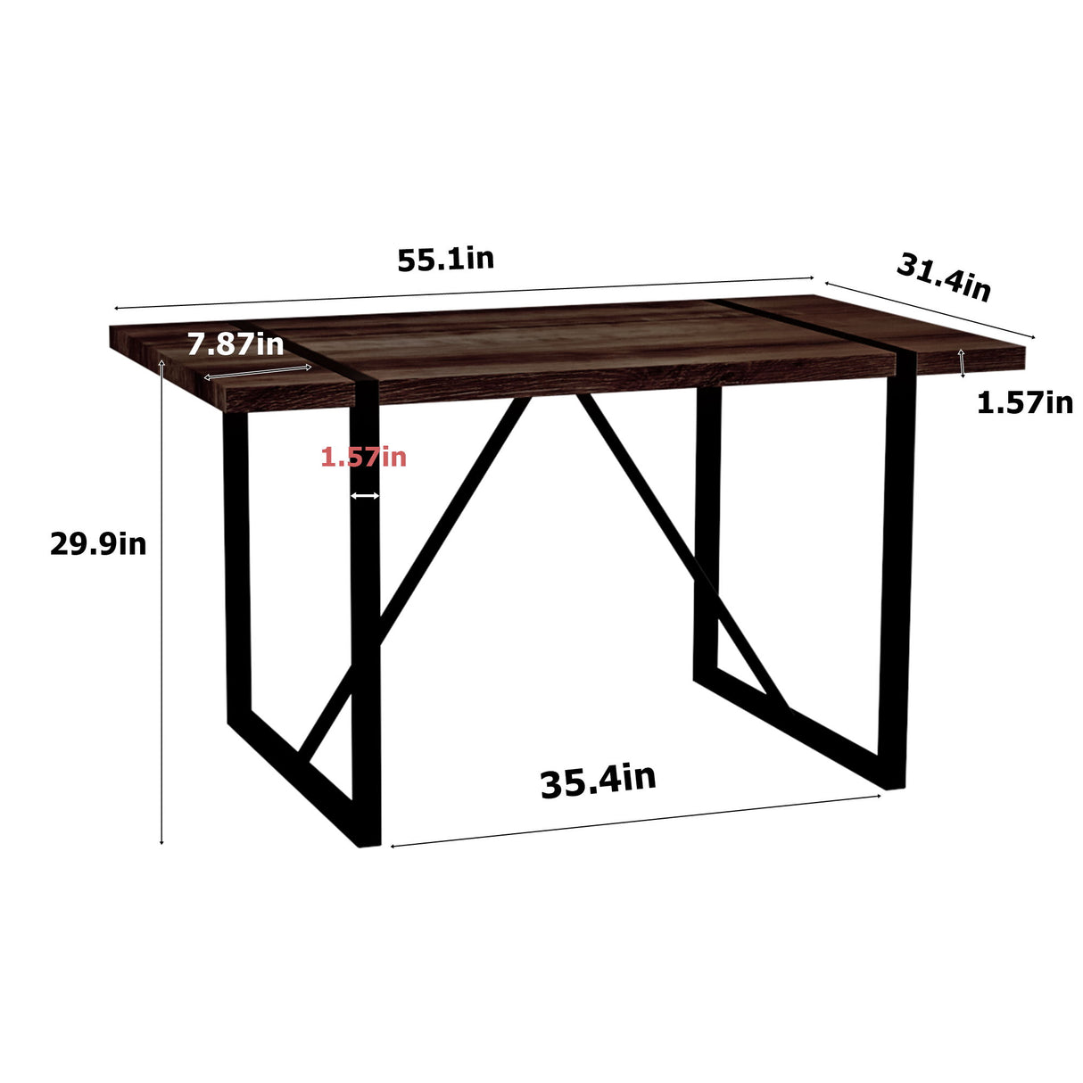 Modern Dining Table With Black Metal Legs For 4 - 6 Person