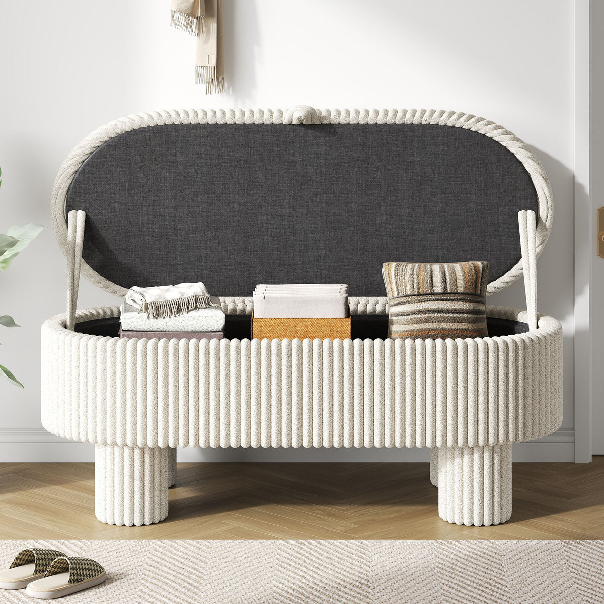 Storage Ottoman Upholstered Bench With Lift Top Storage For Bedroom