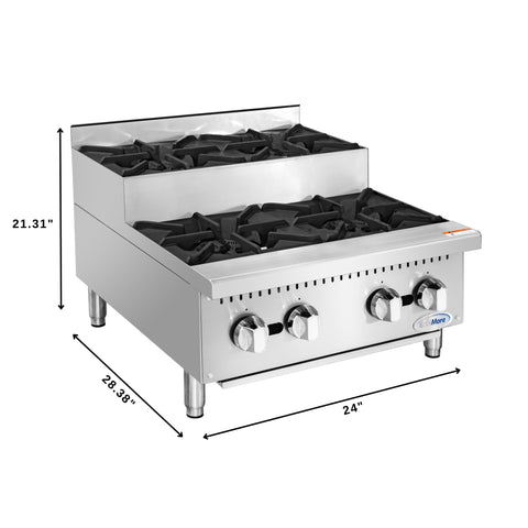 24 in. Commercial Four-Burner Step Up Range, 104000 BTU in Stainless-Steel (KM-CRSU-24)