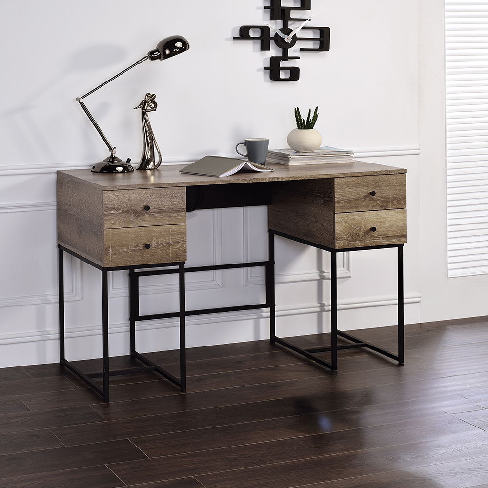Desirre - Writing Desk With USB - Rustic Oak & Black