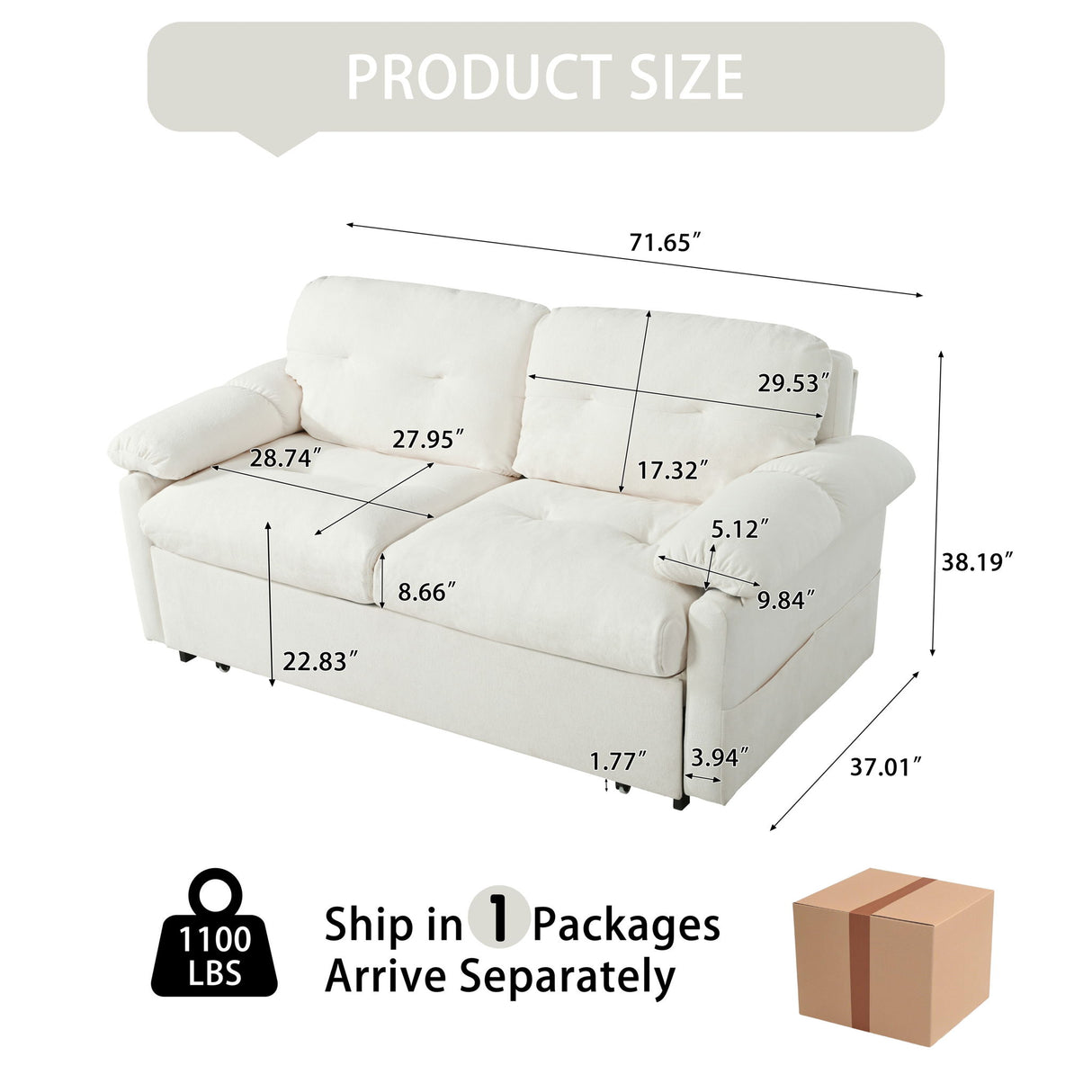 Modern Convertible Sleeper Sofa Bed With Pull-Out Queen Design, Side Storage & Thick Cushions