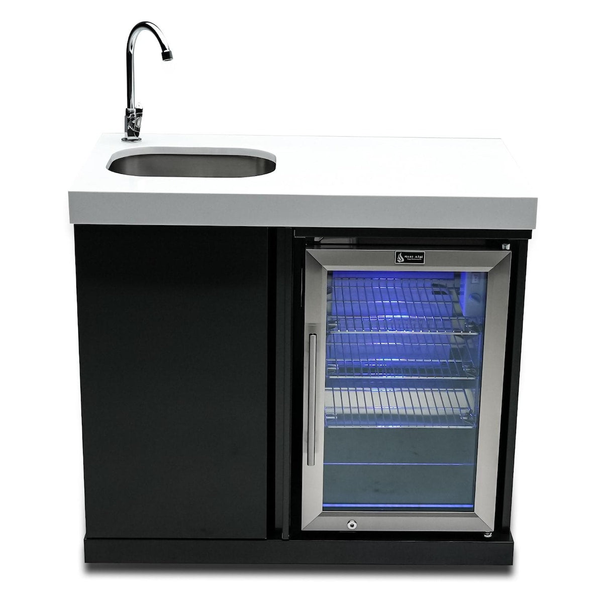 Mont Alpi Beverage Center Cabinet Module W/ Sink & 2.6 Cu. Ft. Outdoor Refrigerator - Black Stainless Steel - MASF-BSS