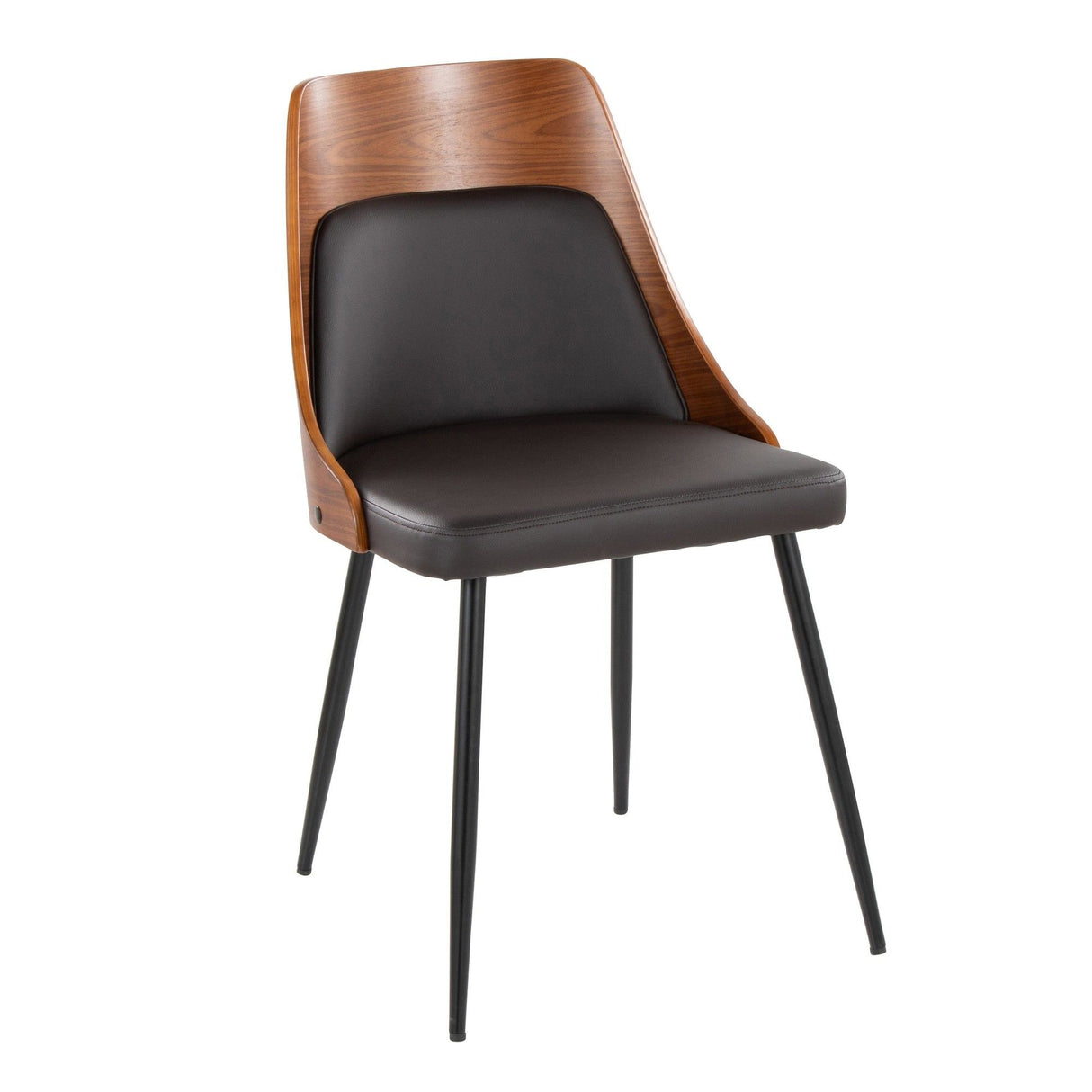 Anabelle - Contemporary Dining / Accent Chair (Set of 2) - Black Metal, Walnut Wood, And Brown Faux Leather