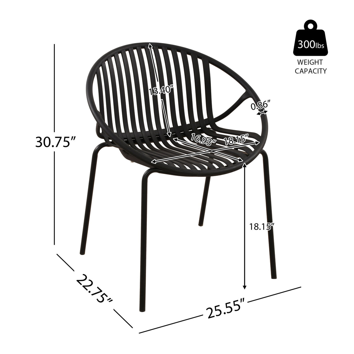 Stackable Outdoor Chairs With Breathable Plastic Backrest (Set of 2)