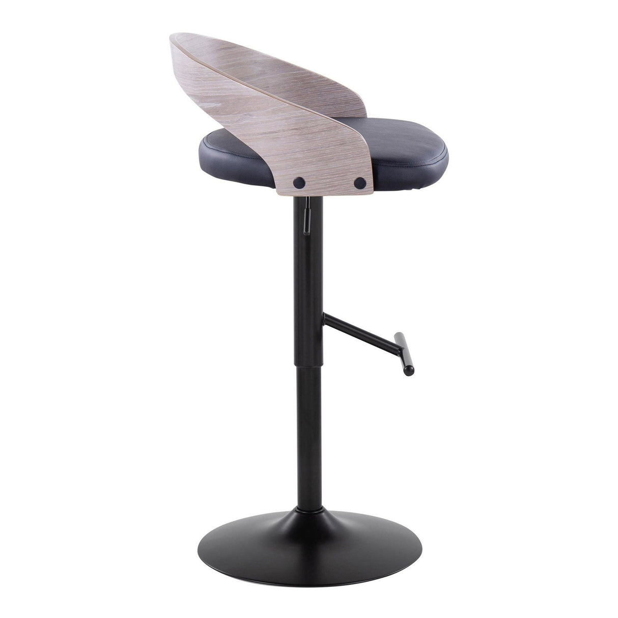 Grotto - Adjustable Barstool (Set of 2) - Black Faux Leather And Light Gray Wood