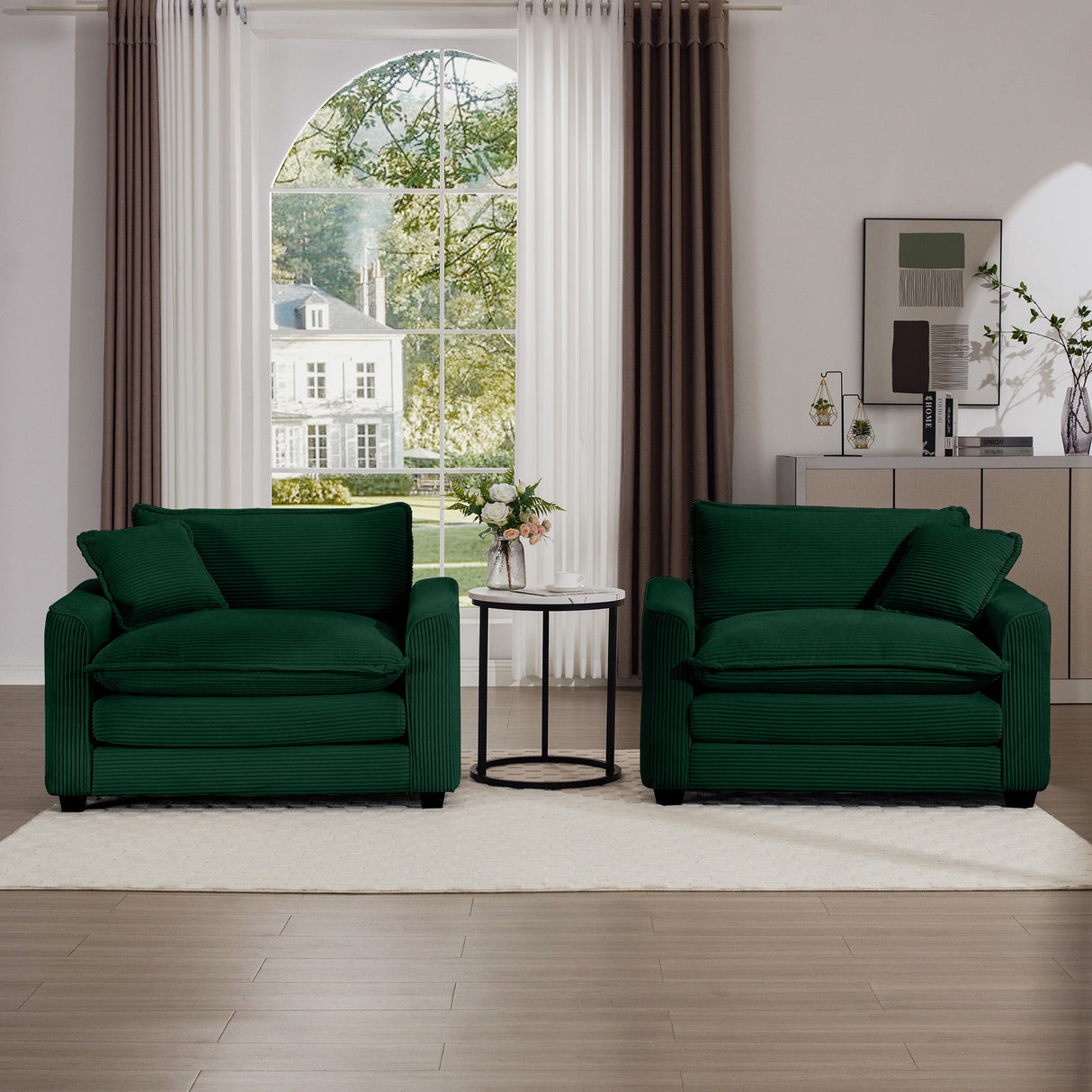 Modern Classic Fabric Single Chair Deep Seat Sofa With Pillow