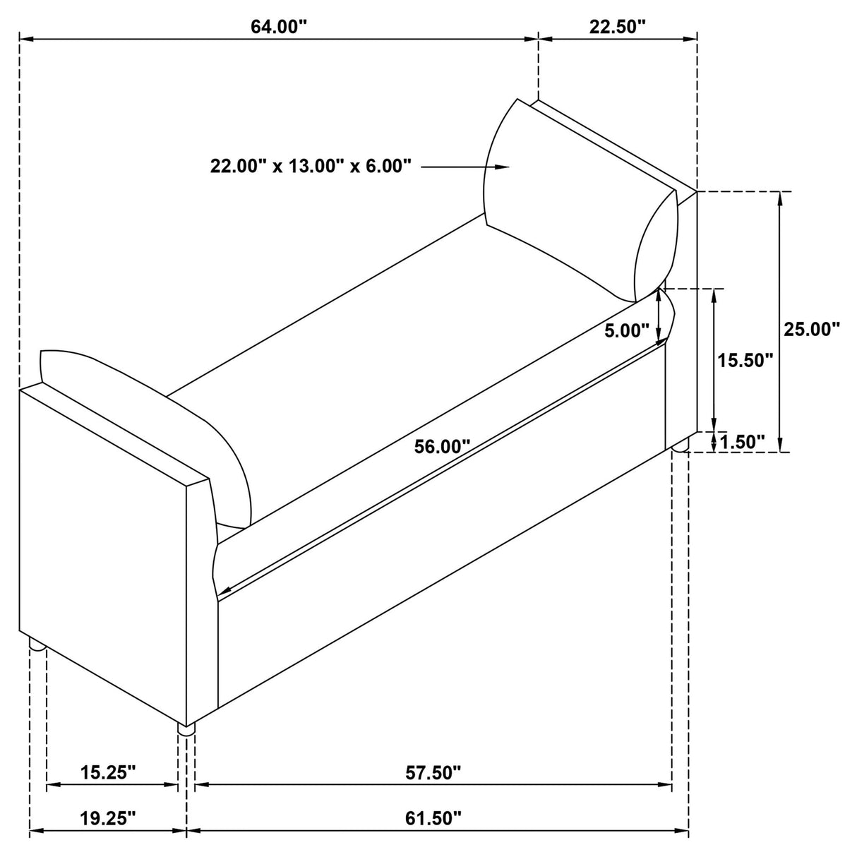 Isiah - Raised Arm Accent Bench - Brown