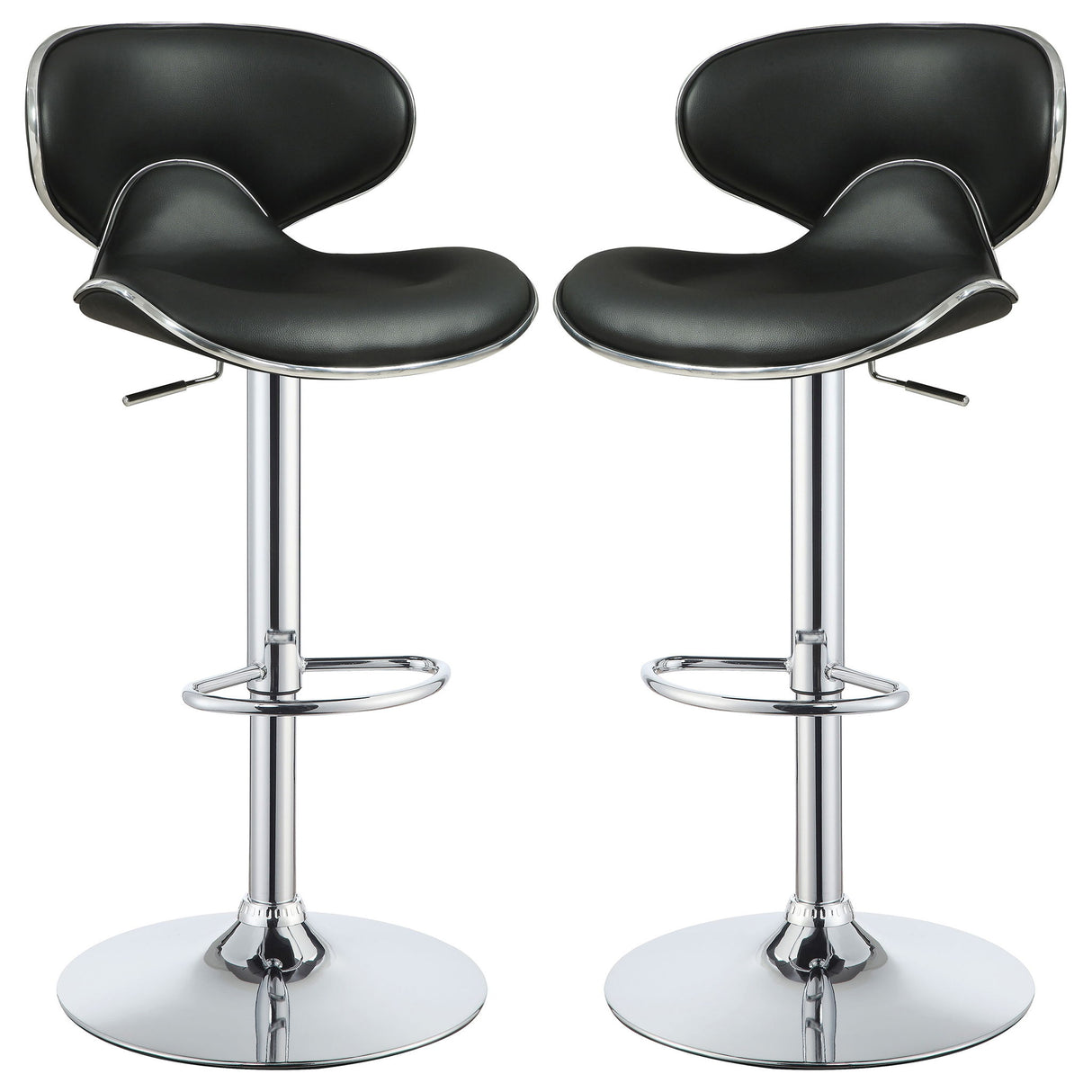Bar Stool With Curved Design, Height Adjustable & Swivel Base (Set of 2) - Black