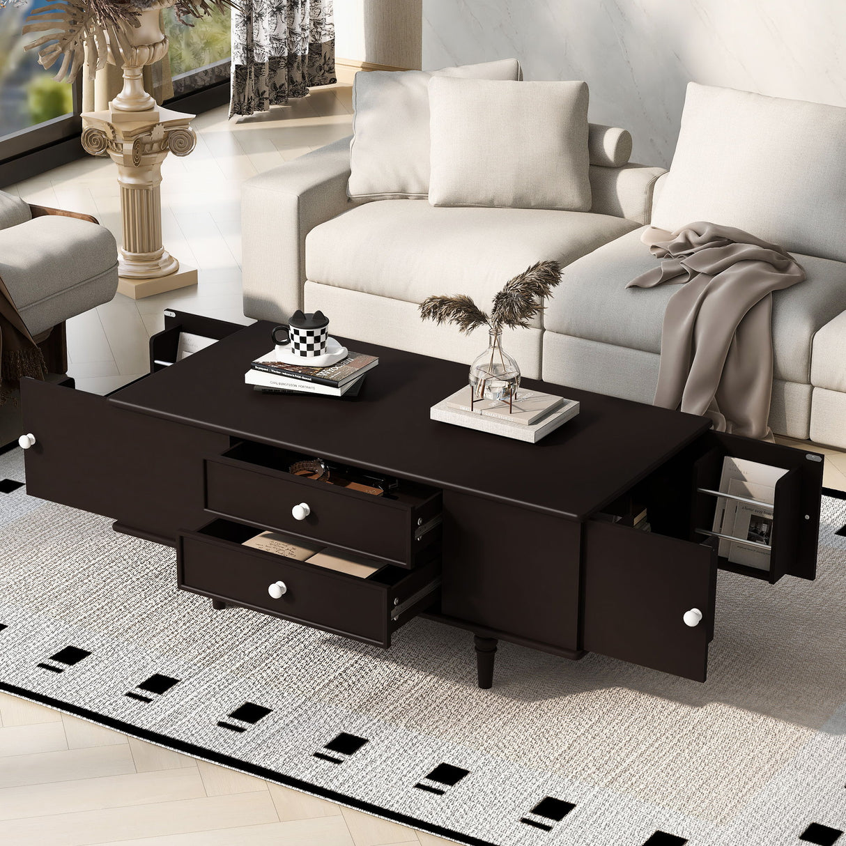 Modern Rectangle Coffee Table With Four Drawers
